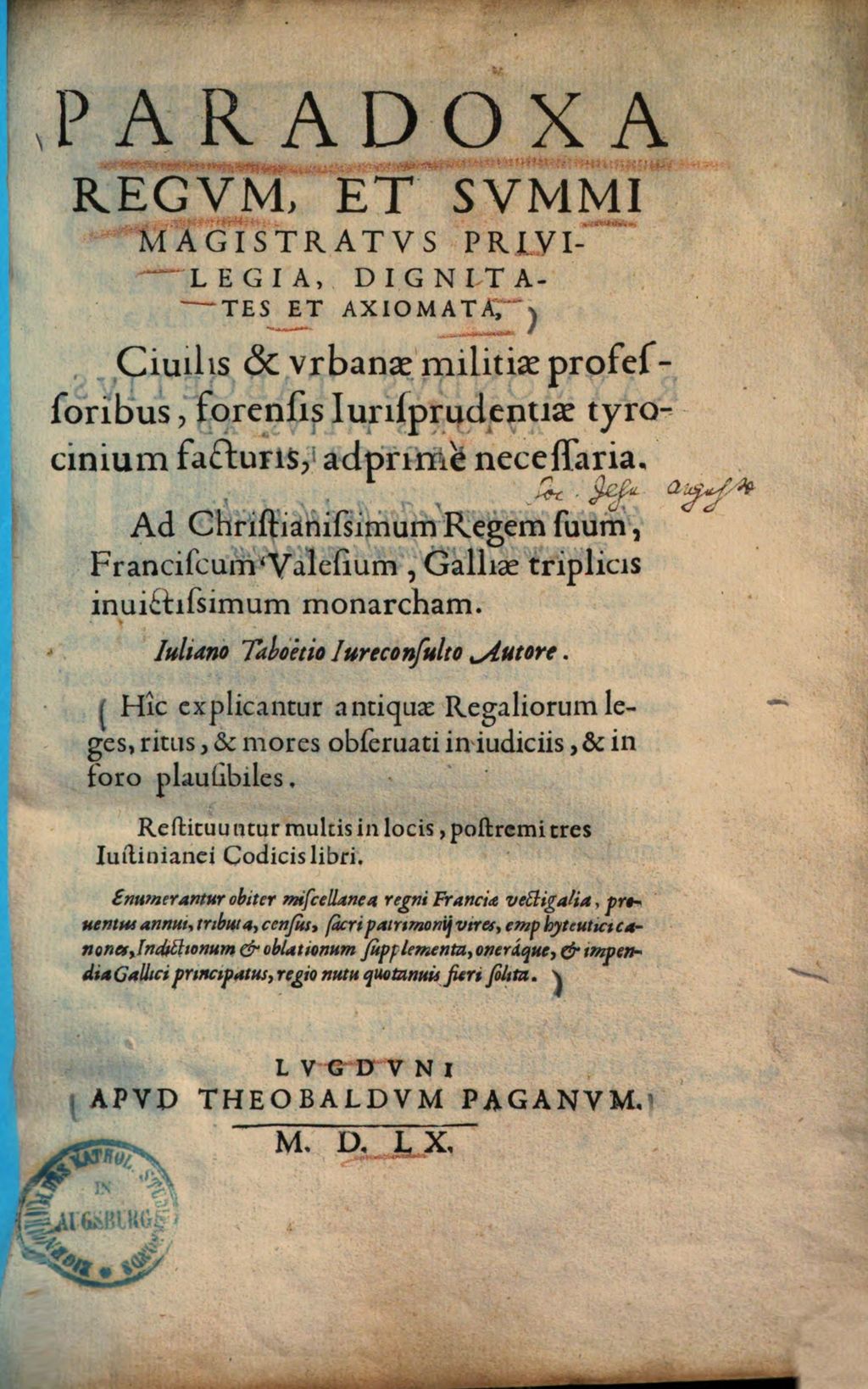 Cover of Paradoxa regum et summi magistratus privilegia, dignitates et axiomata