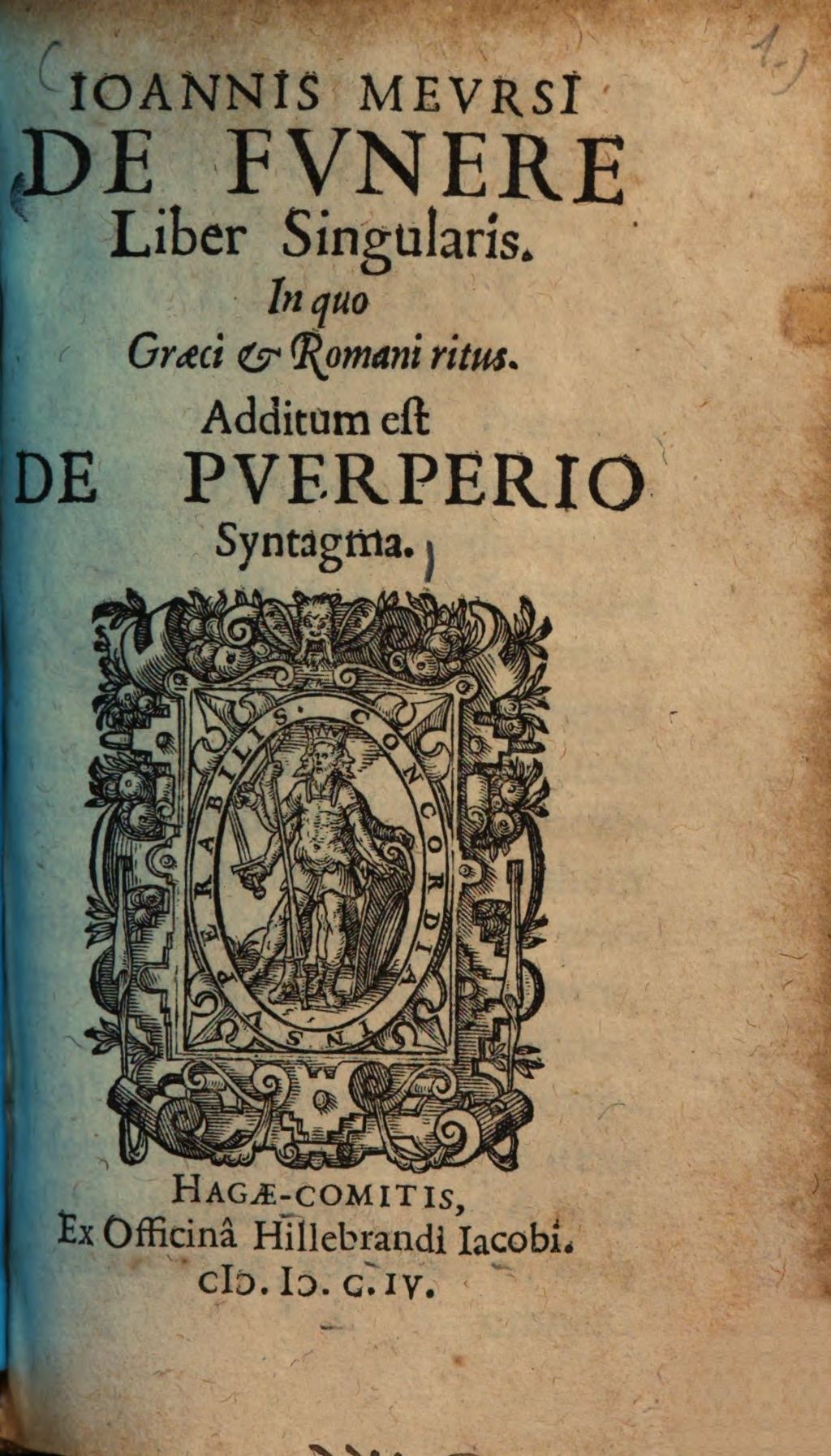 Cover of Ioannis Mevrsii De Fvnere Liber Singularis