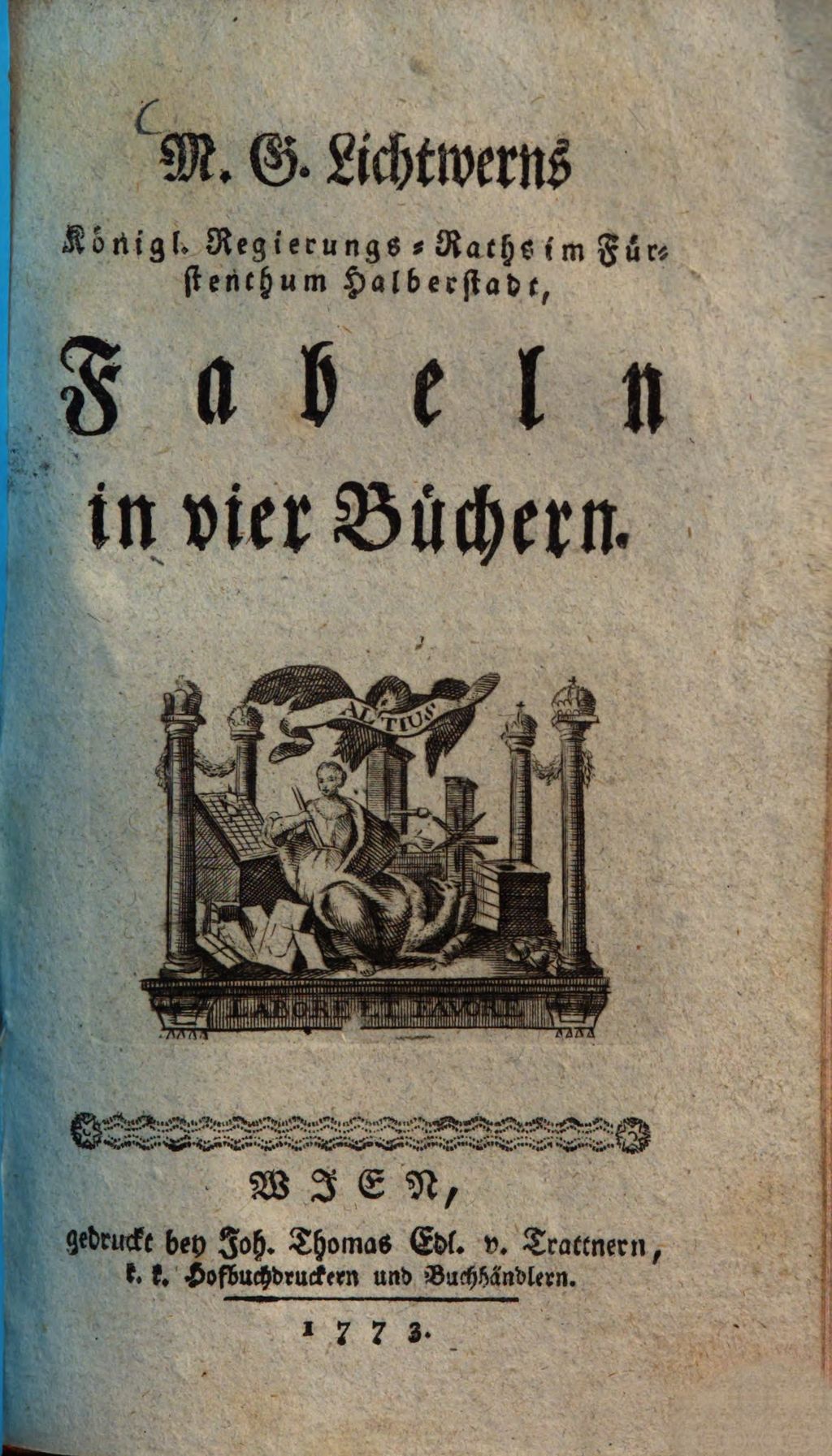 Cover of M. G. Lichtwerns Königl. Regierungs-Raths im Fürstenthum Halberstadt, Fabeln