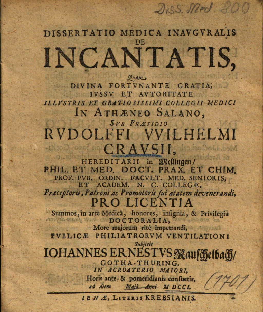 Cover of Dissertatio Medica Inavgvralis De Incantatis