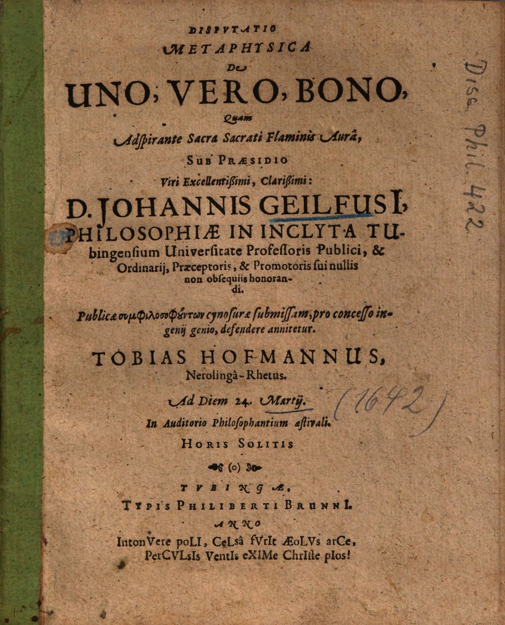 Cover of Dispvtatio Metaphysica De Uno, Vero, Bono