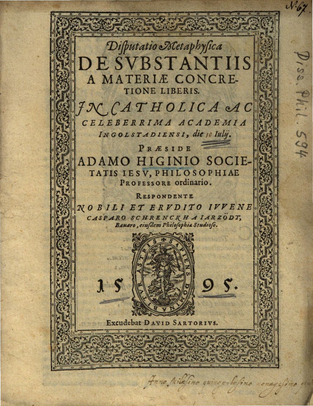 Cover of Disputatio Metaphysica De Svbstantiis A Materiae Concretione Liberis