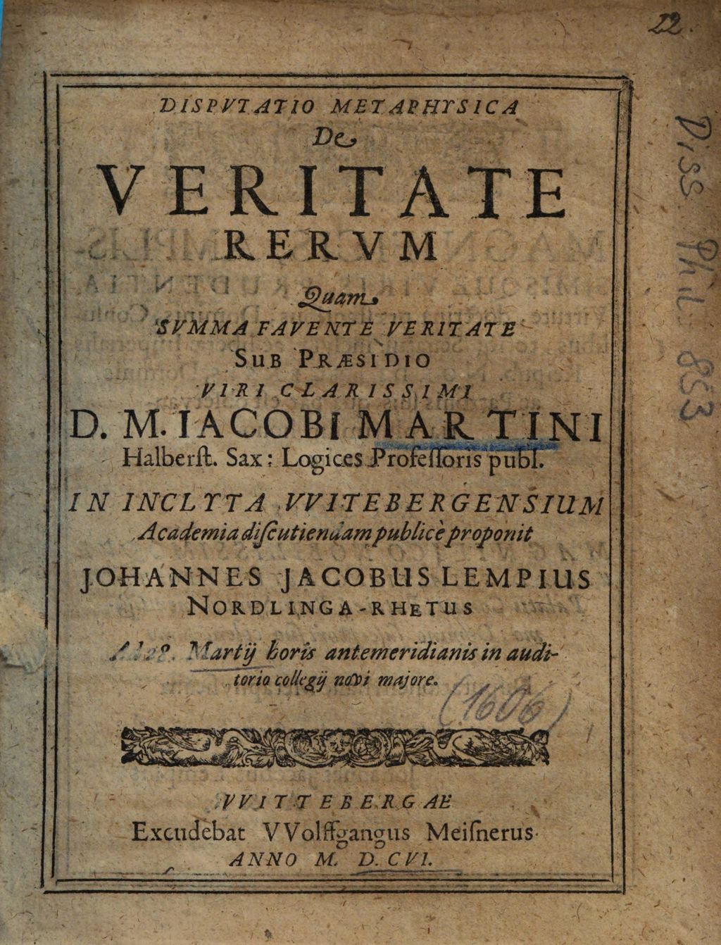 Cover of Dispvtatio Metaphysica De Veritate Rervm