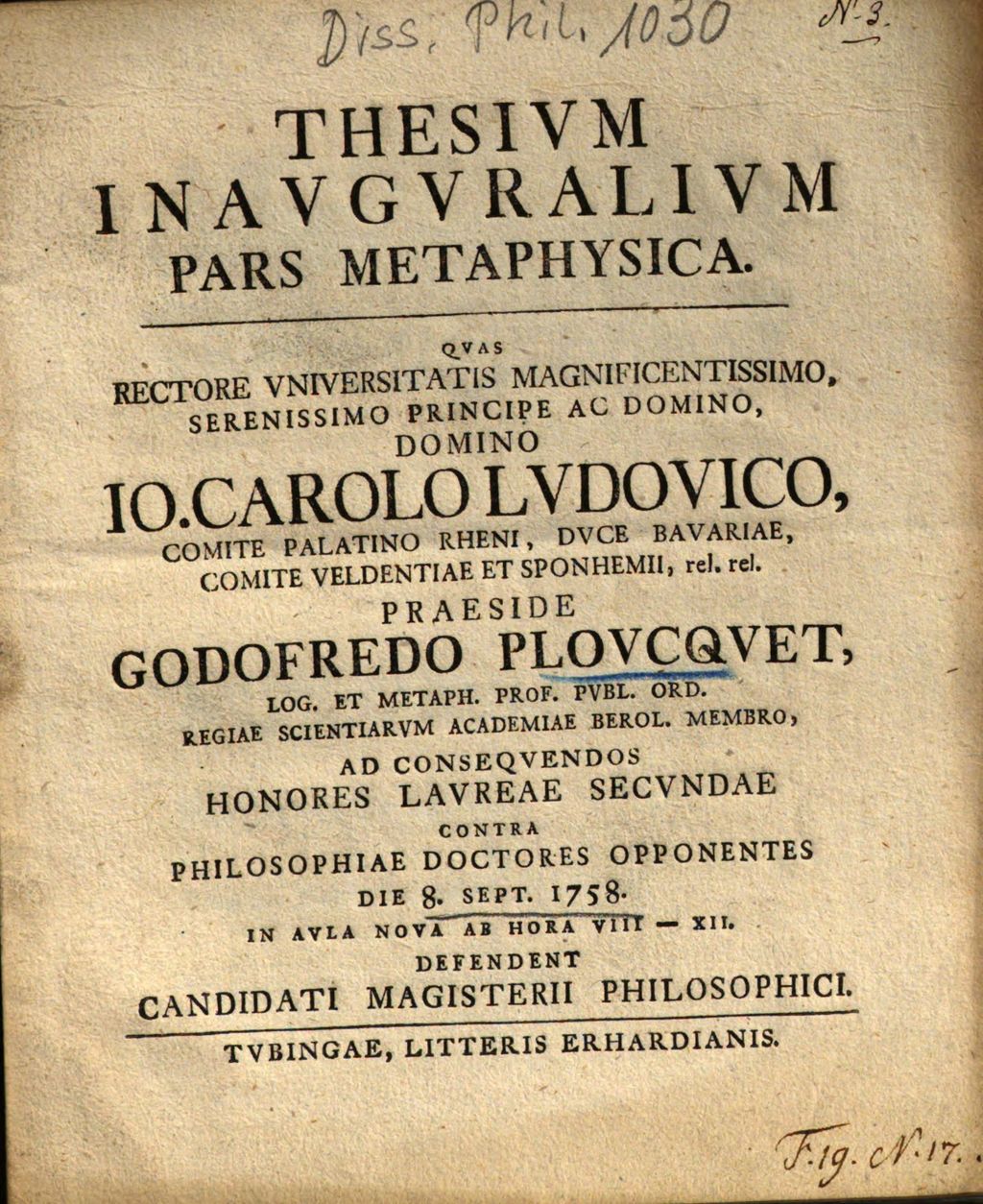Cover of Thesivm Inavgvralivm Pars Metaphysica