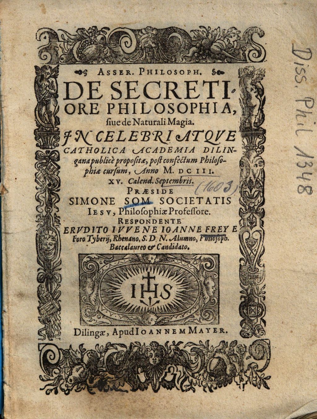 Cover of Asser. philosoph. de secretiore philosophia sive de naturali magia