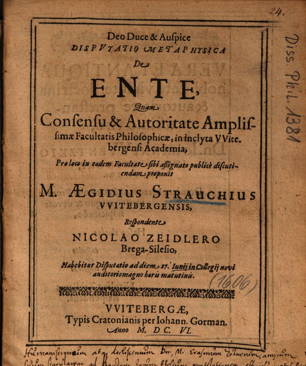 Cover of Dispvtatio Metaphysica De Ente