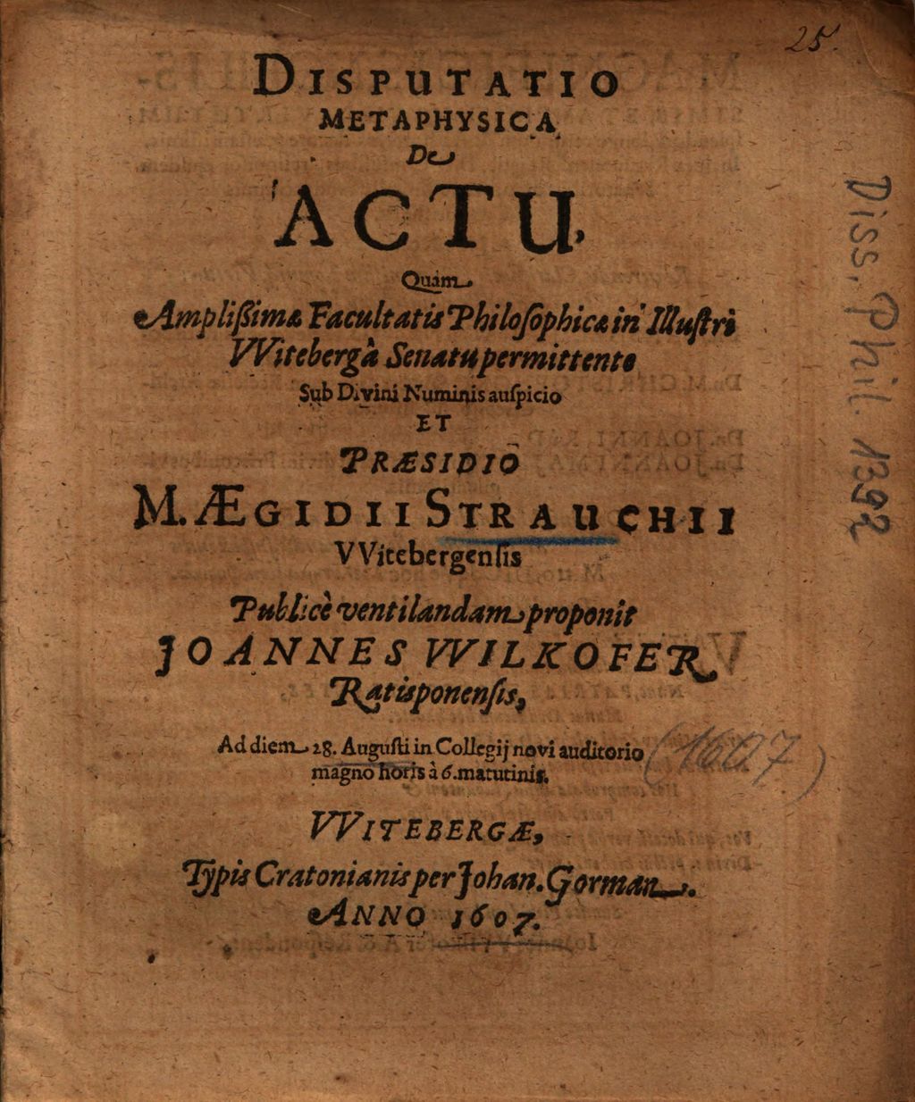 Cover of Disputatio Metaphysica De Actu