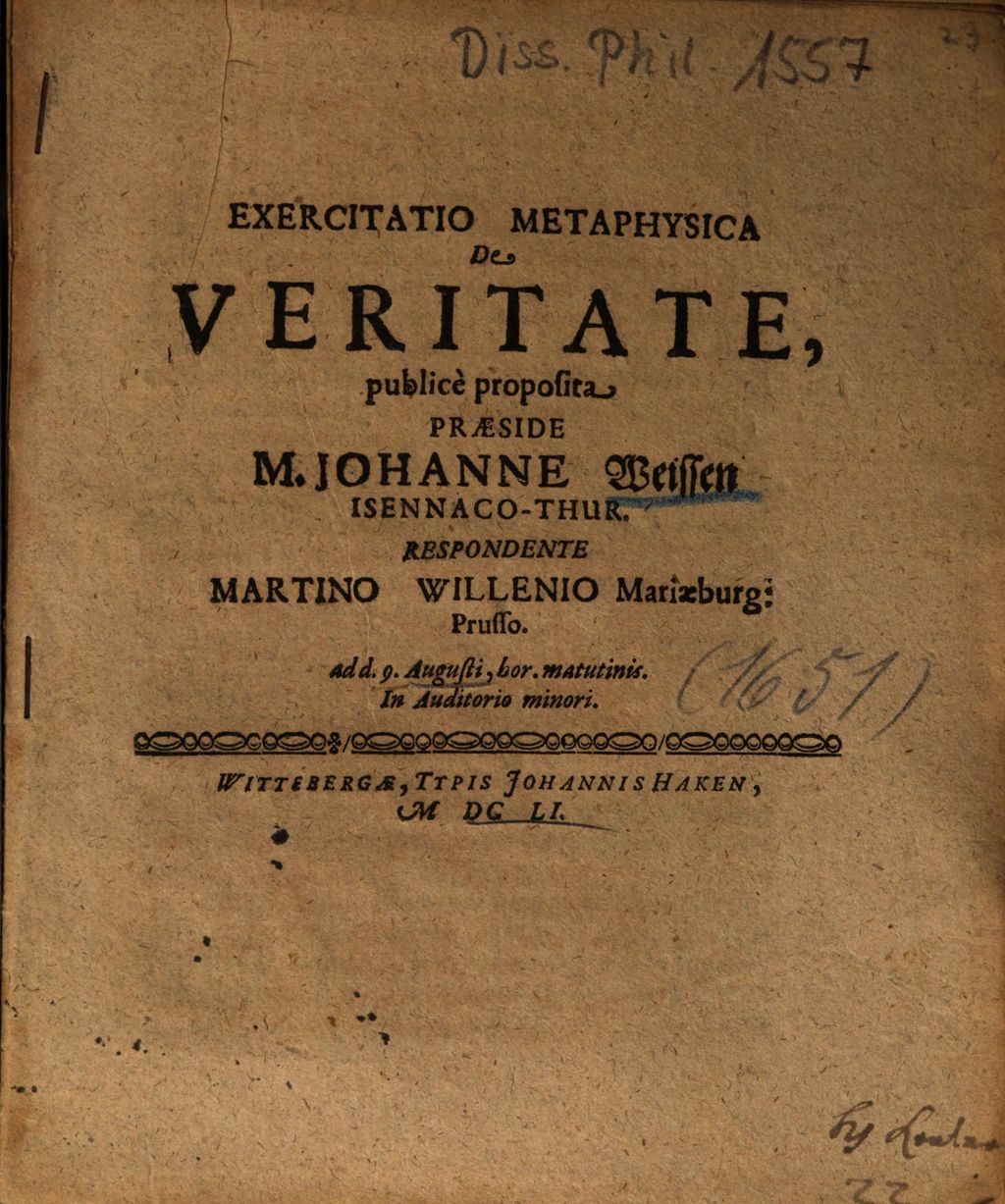 Cover of Exercitatio Metaphysica De Veritate
