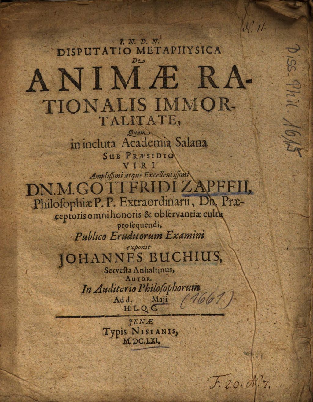 Cover of Disputatio Metaphysica De Animae Rationalis Immortalitate