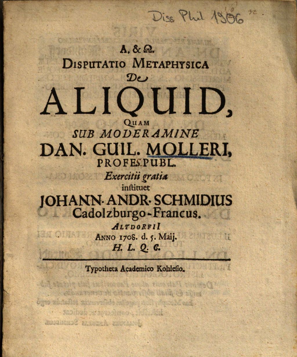 Cover of Disputatio Metaphysica De Aliquid