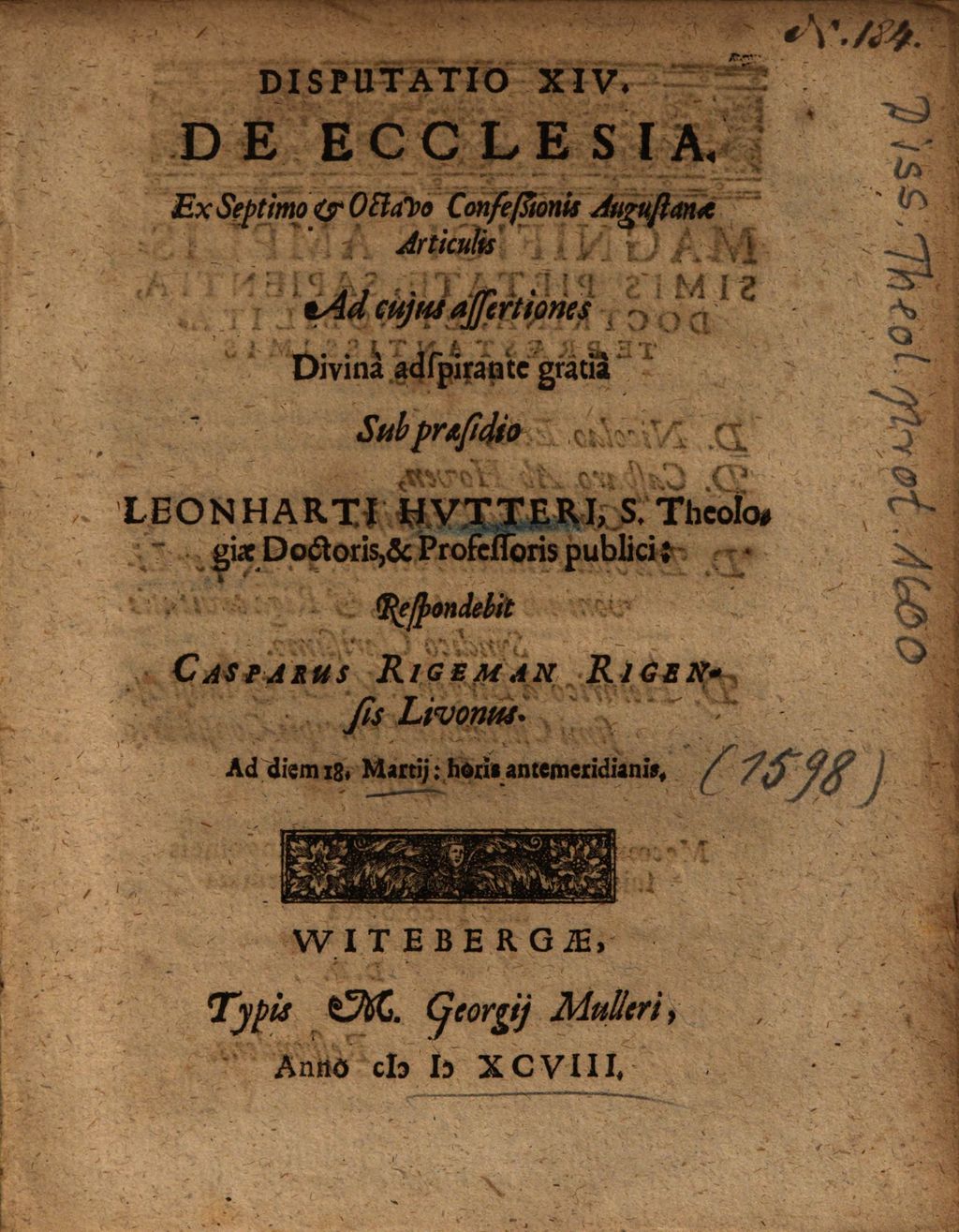 Cover of Disputatio XIV. De Ecclesia