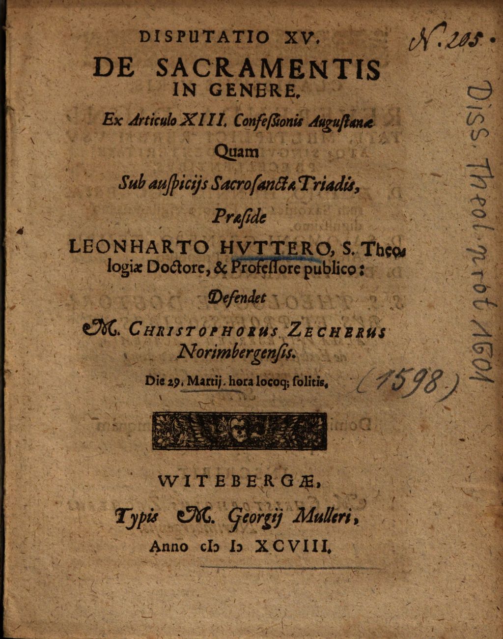 Cover of Disputatio XV. De Sacramentis In Genere
