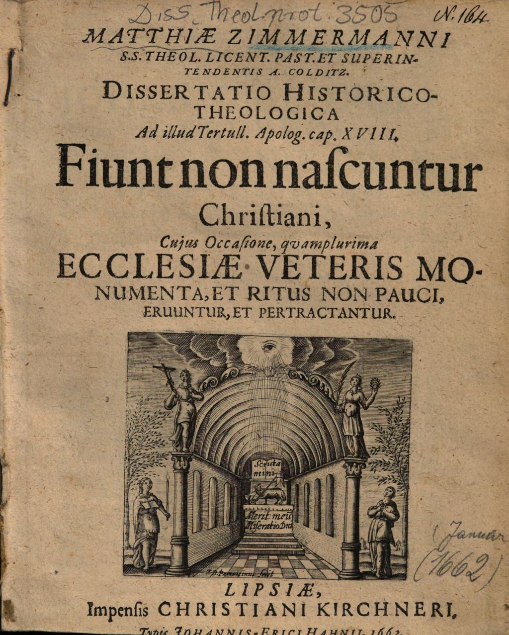 Cover of Matthiae Zimmermanni ... Dissertatio Historico-Theologica Ad Illud Tertull. Apolog. cap. XVIII. Fiunt non nascuntur Christiani