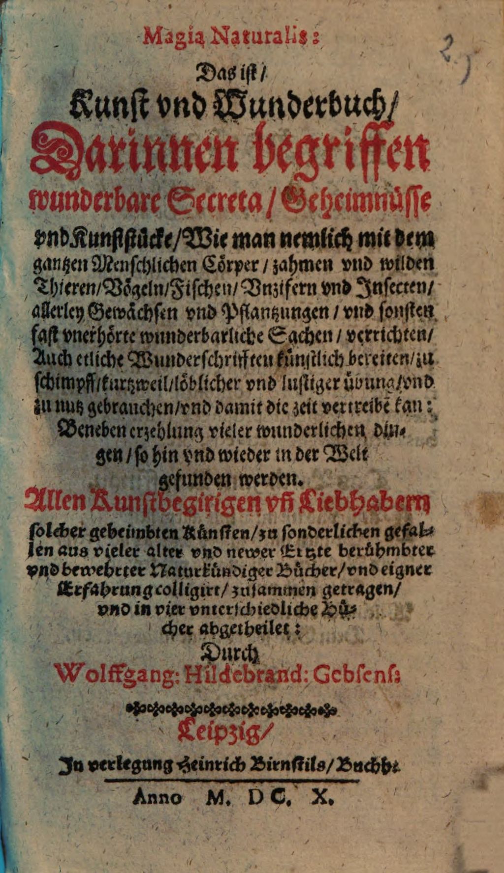 Cover of Magia Naturalis: Das ist, Kunst vnd Wunderbuch