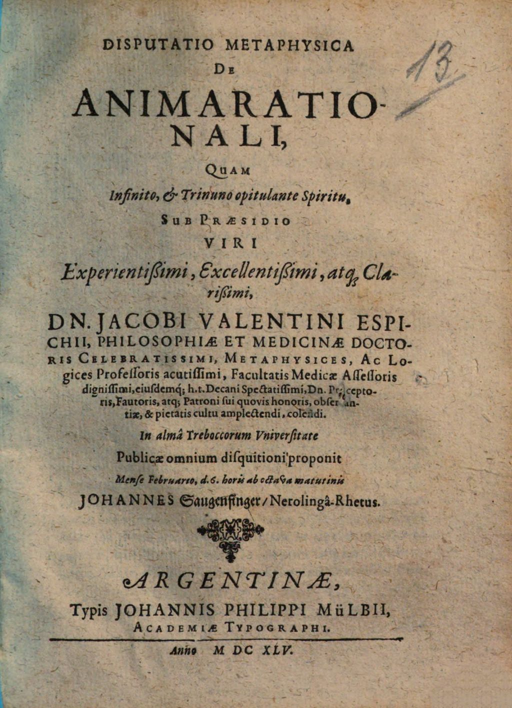 Cover of Disputatio Metaphysica De Animarationali
