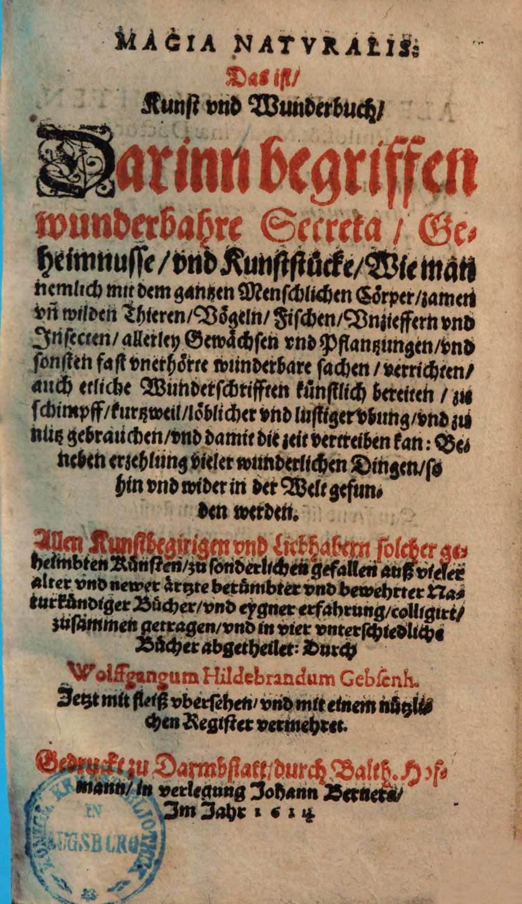 Cover of Magia naturalis d. i. Kunst und Wunderbuch
