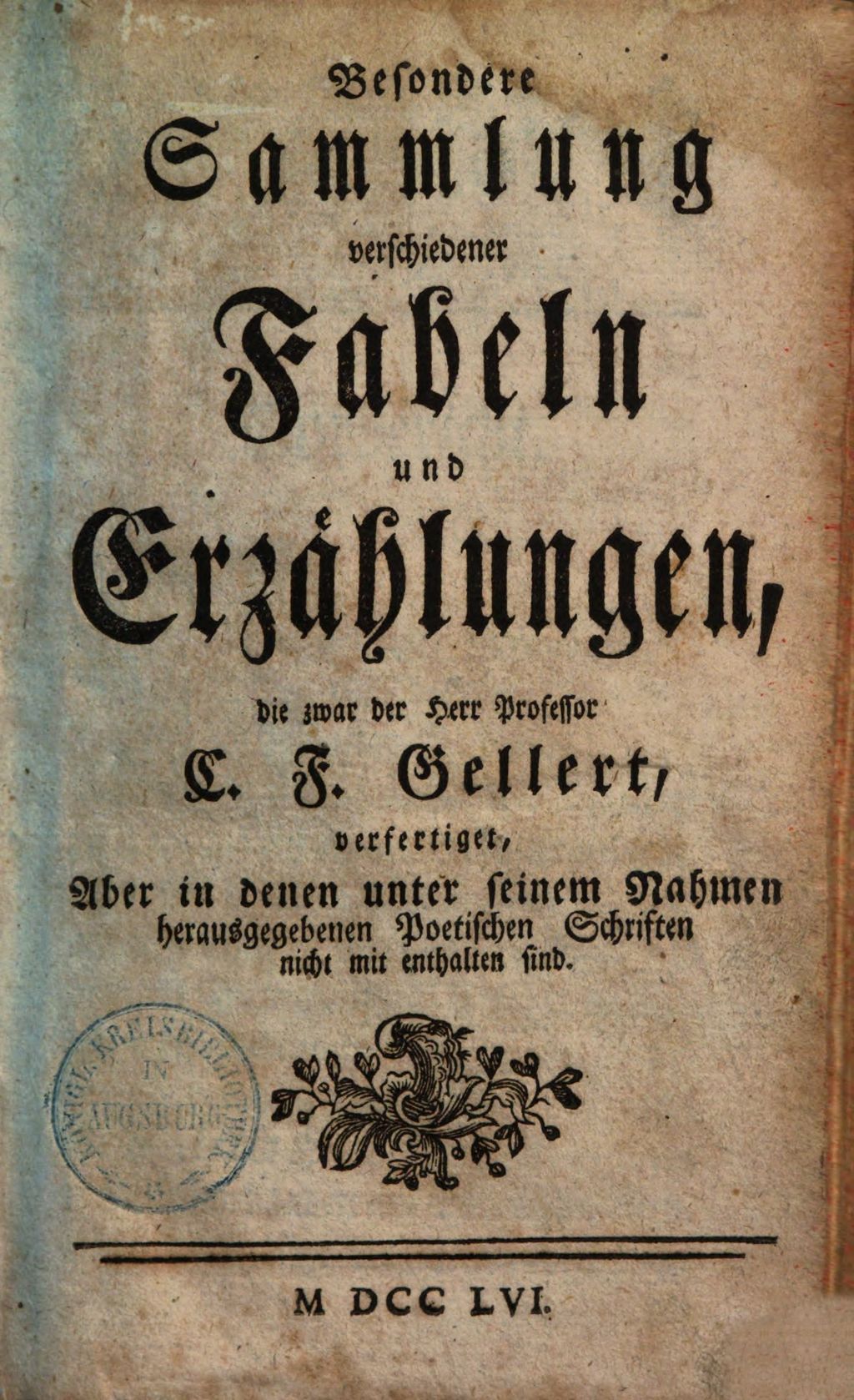 Cover of Besondere Sammlung verschiedener Fabeln und Erzählungen. 1. (1756). - [2] Bl., 154 S., [1] Bl