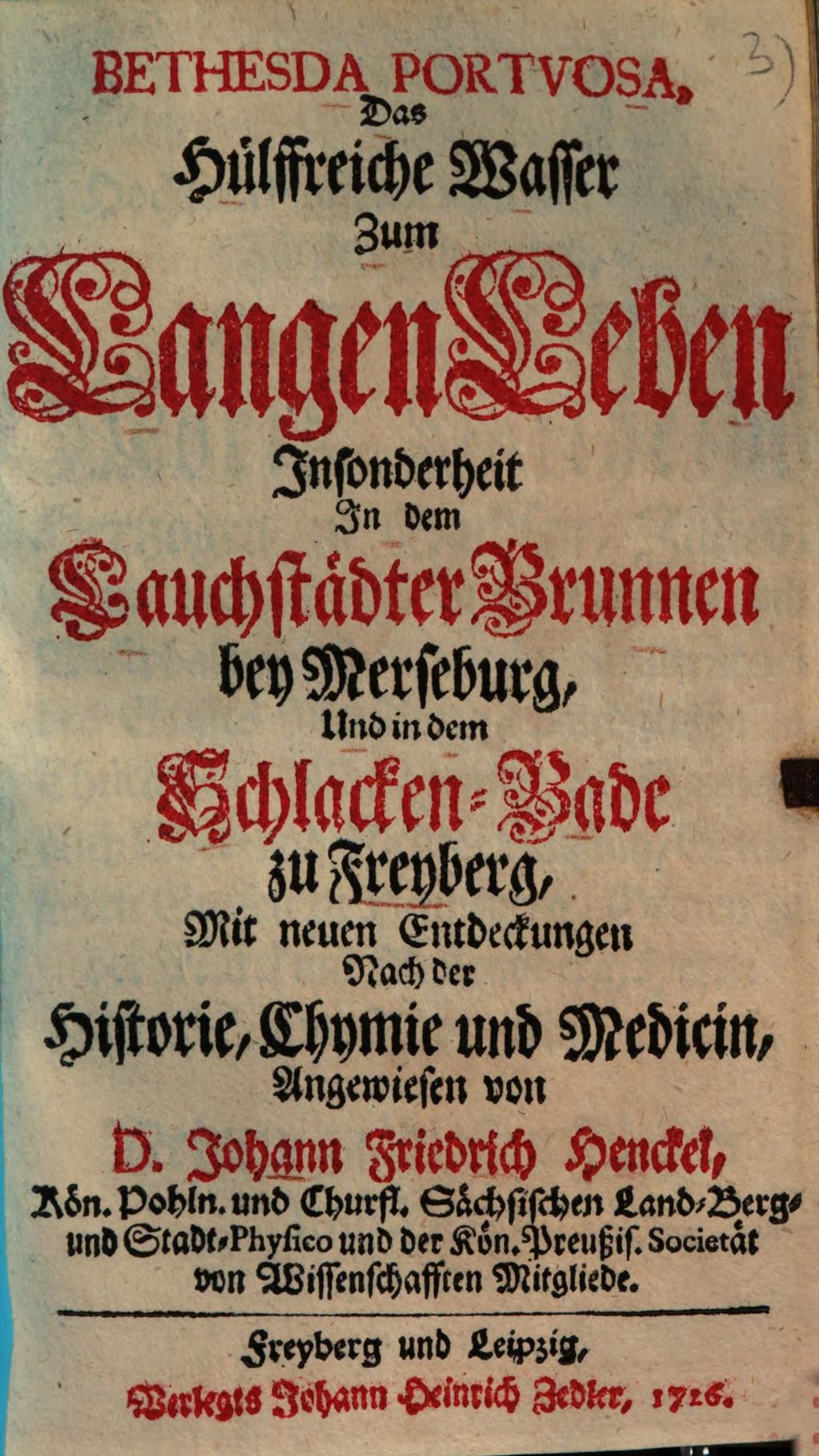 Cover of Bethesda portvosa, das hülffreiche Wasser zum langen Leben