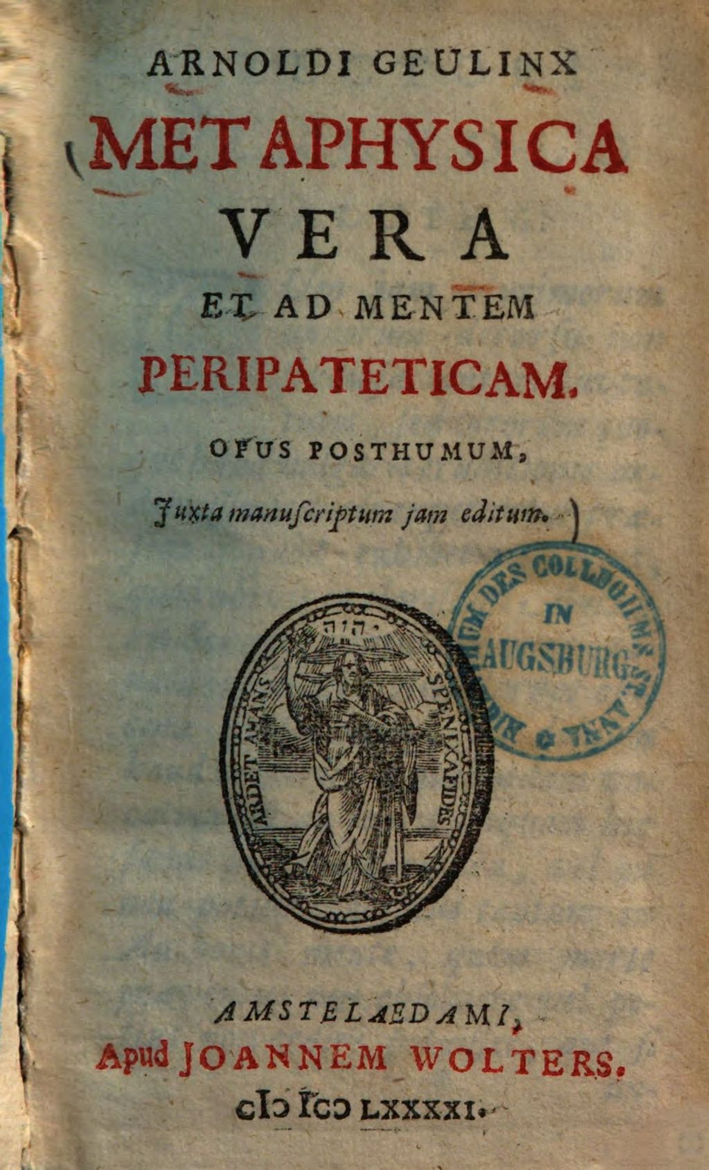 Cover of Metaphysica vera et ad mentem peripateticam