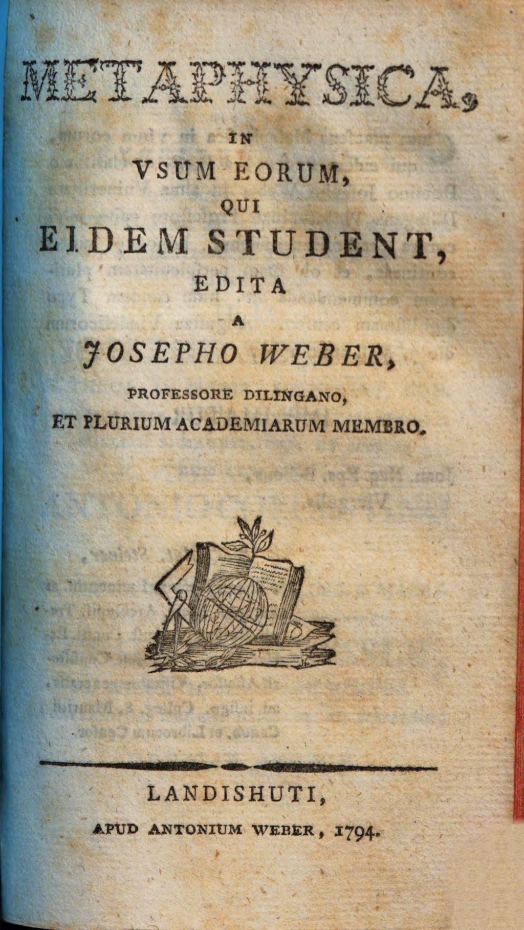 Cover of Metaphysica in usum eorum qui eidem student, edita