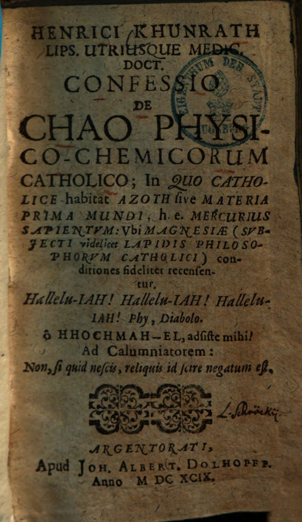 Cover of Henrici Khunrath Lips. Utriusque Medic. Doct. Confessio De Chao Physico-Chemicorum Catholico
