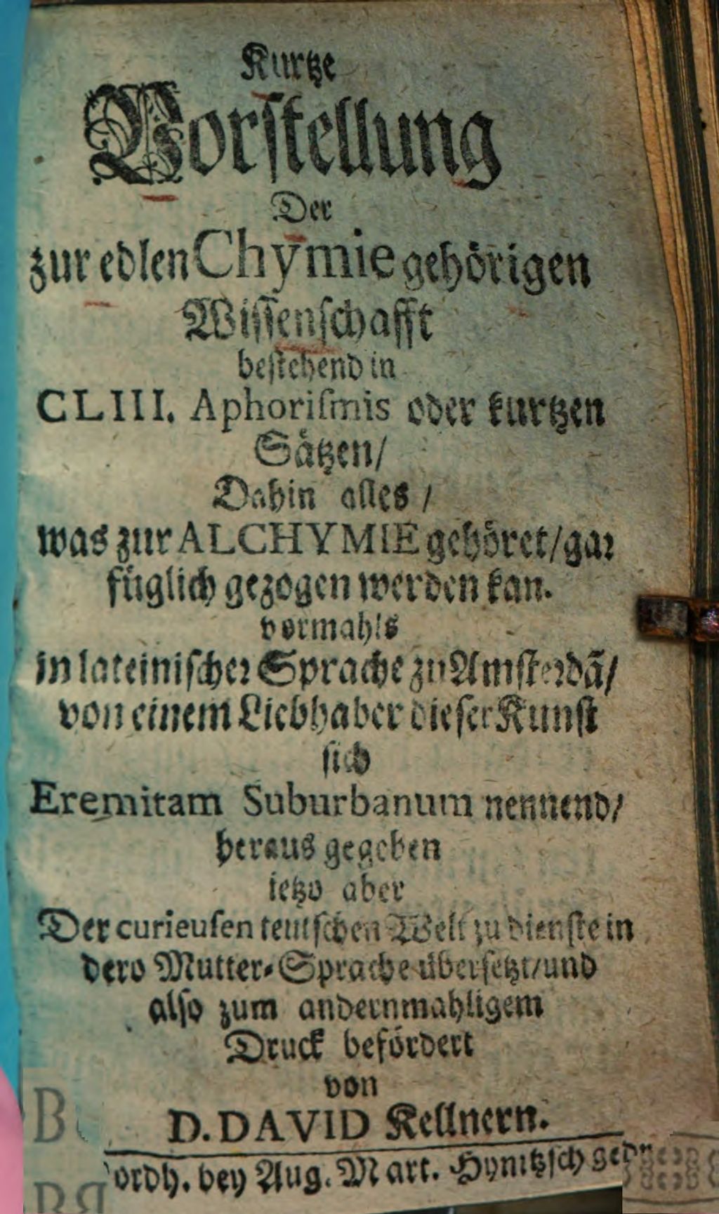 Cover of Kurtze Vorstellung der zur edlen Chymie gehörigen Wissenschaft