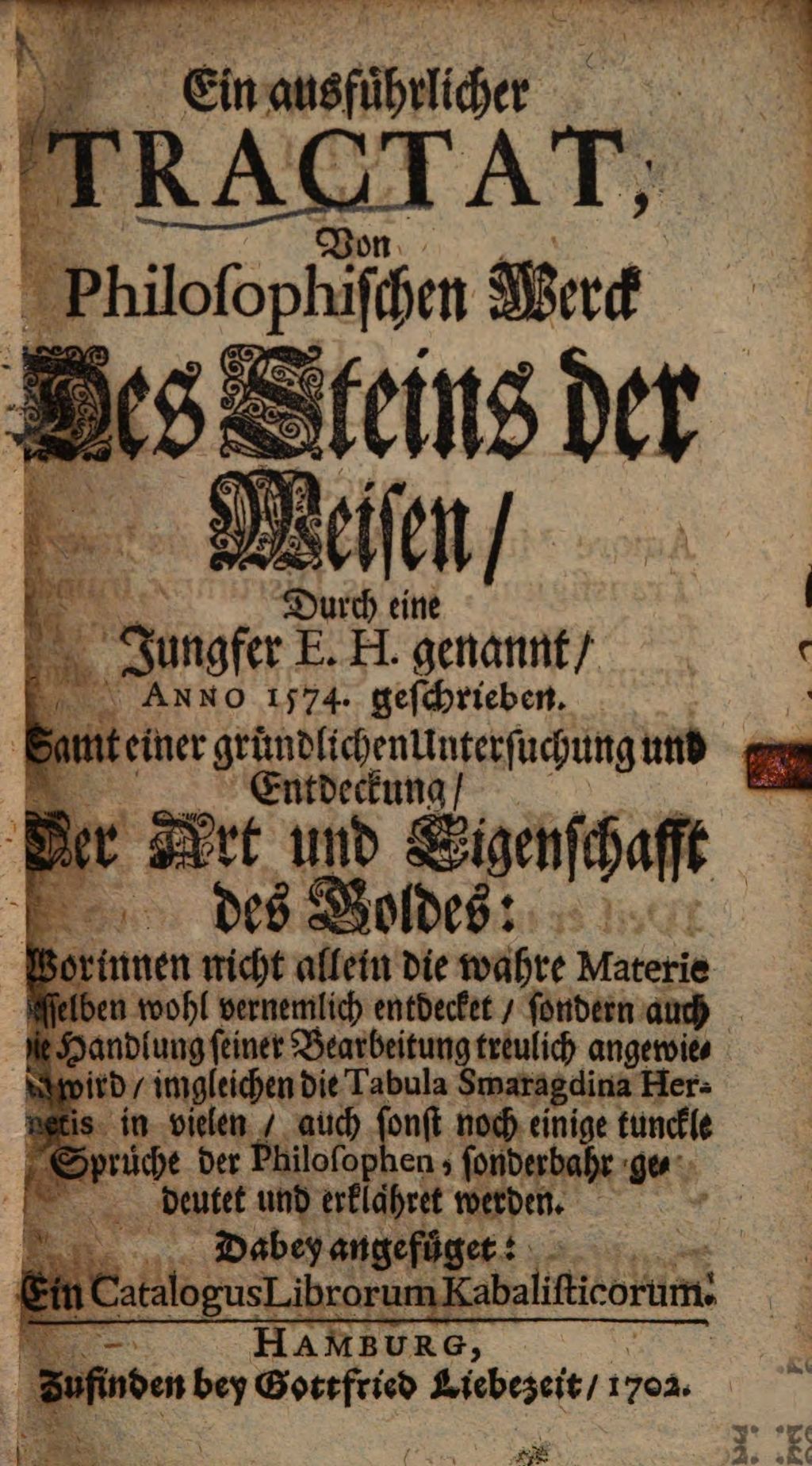 Cover of Ein ausführlicher Tractat, Von Philosophischen Werck Des Steins der Weisen