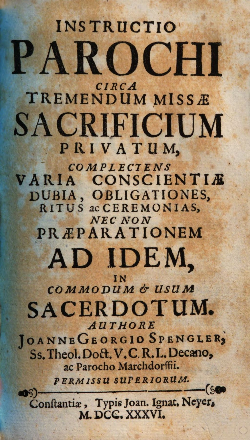 Cover of Instructio Parochi Circa Tremendum Missae Sacrificium Privatum