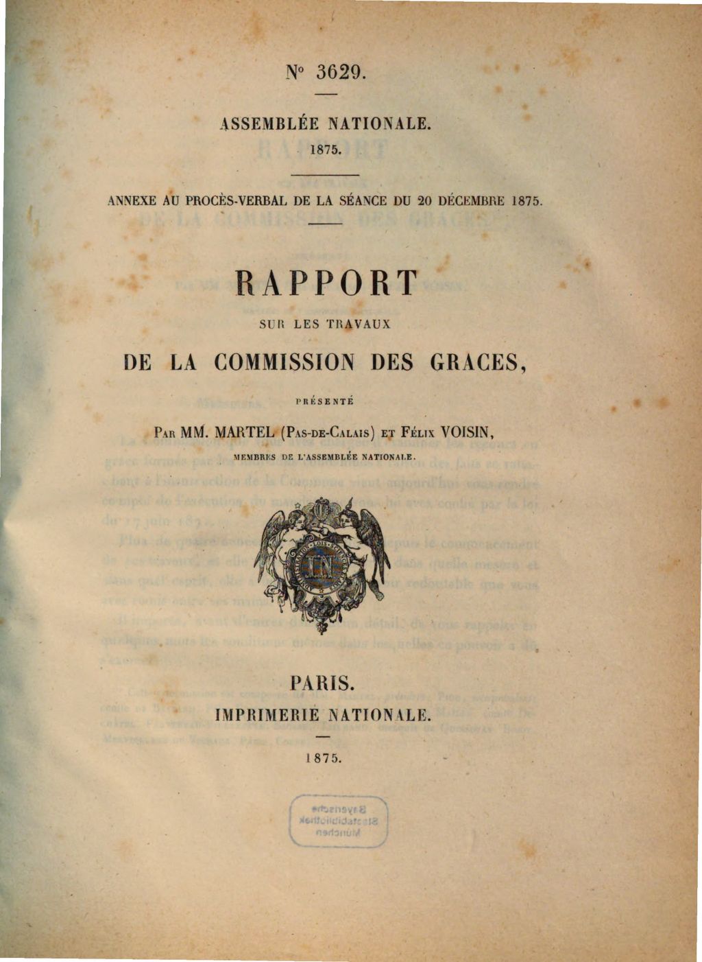 Cover of Rapport sur les travaux de la Commission des Graces