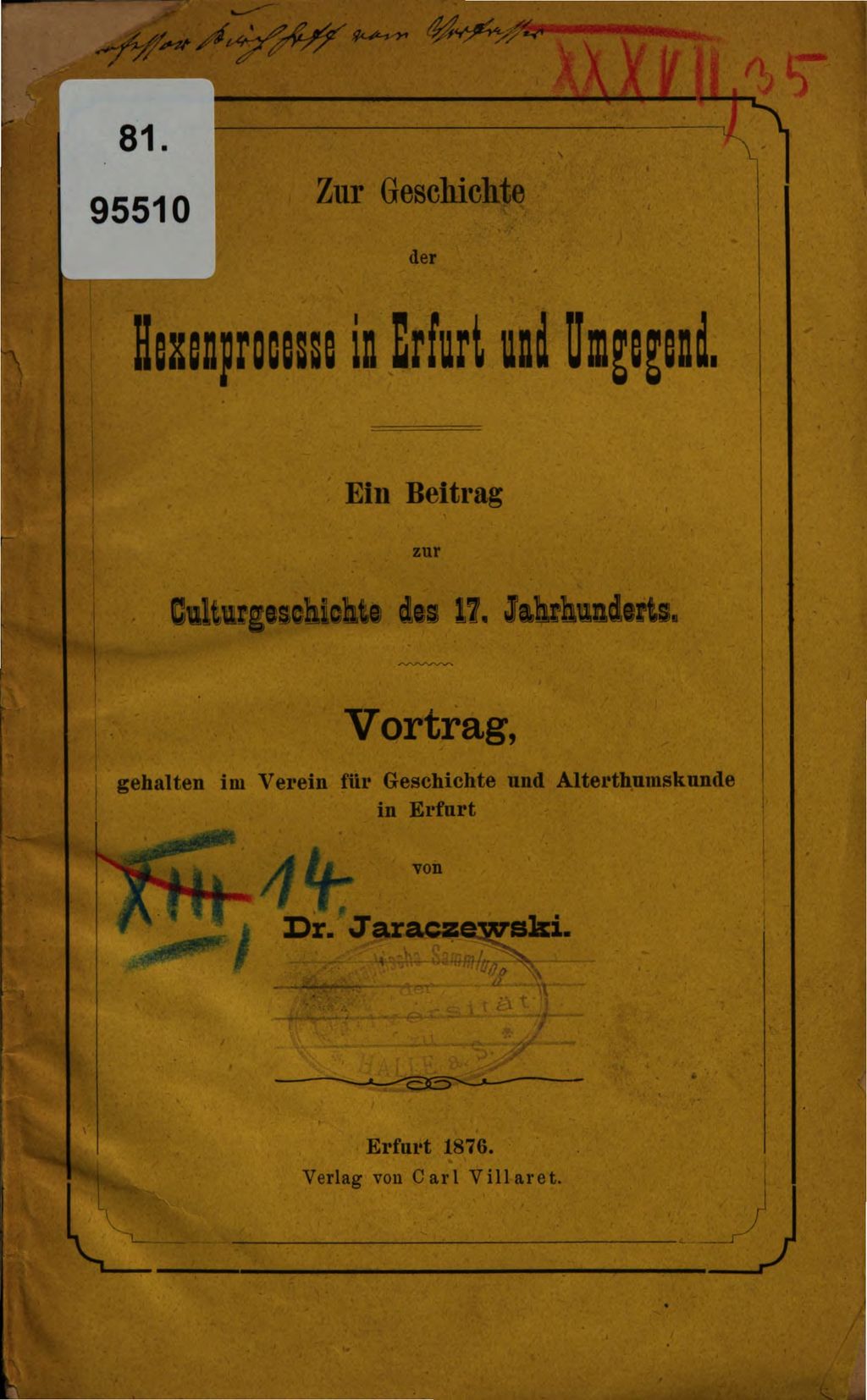 Cover of Zur Geschichte der Hexenprocesse in Erfurt und Umgegend