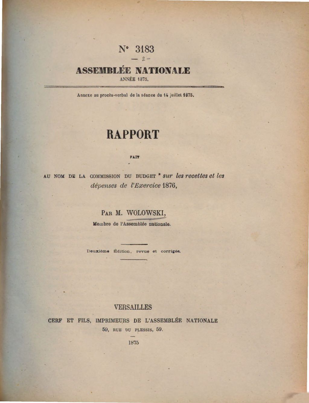 Cover of Rapport fait au nom de la Commission du Budget sur les recettes et les dépenses de l'exercice 1876