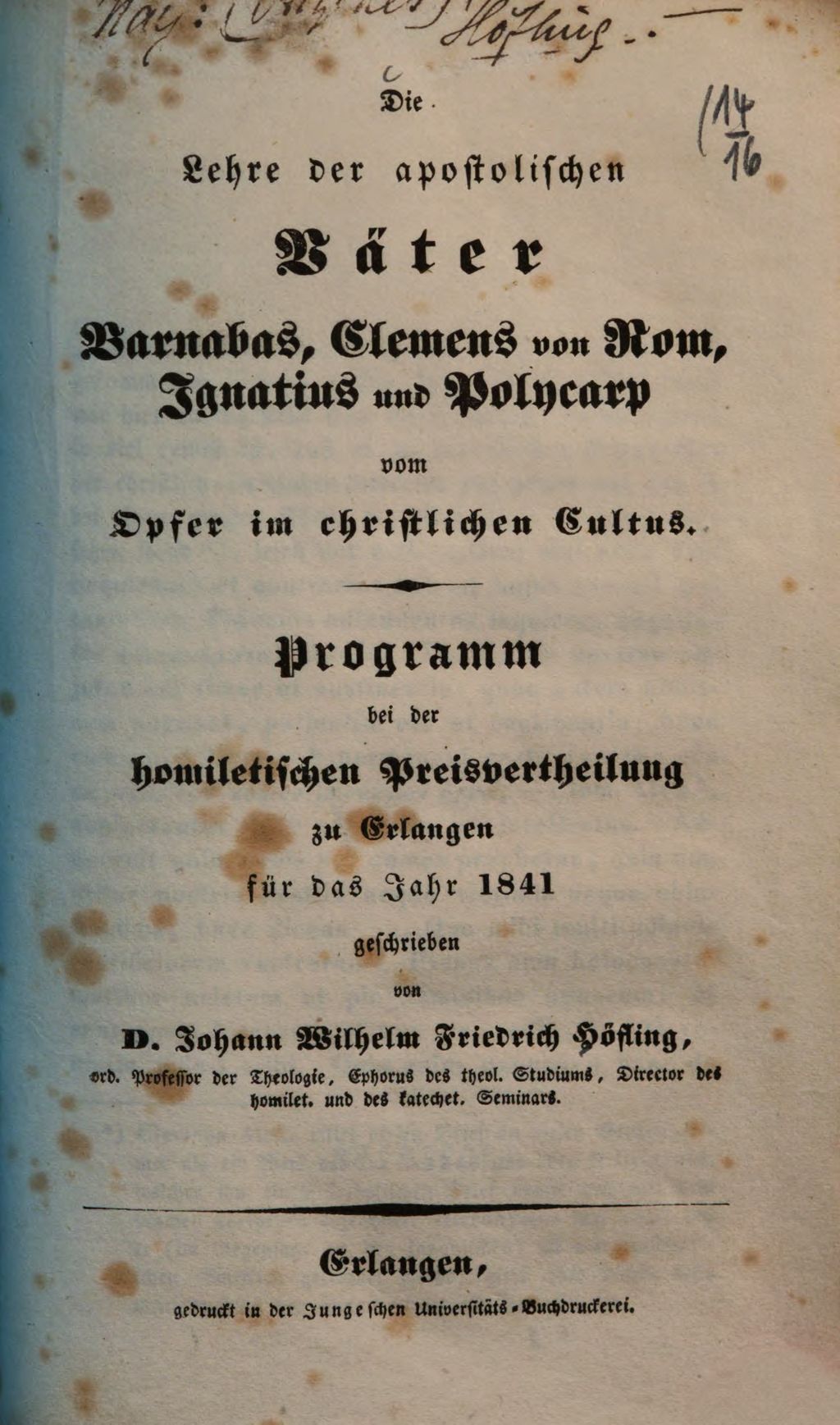 Cover of Die Lehre der apostolischen Väter Barnabas, Clemens von Rom, Ignatius und Polycarp vom Opfer im christlichen Cultus