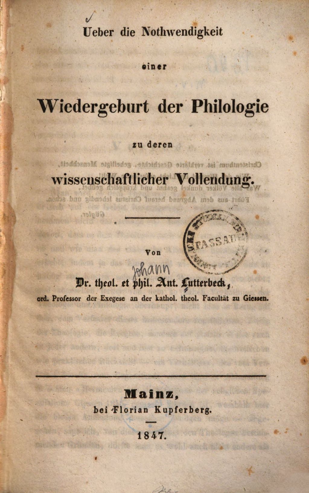Cover of Ueber die Nothwendigkeit einer Wiedergeburt der Philologie zu deren wissenschaftlicher Vollendung