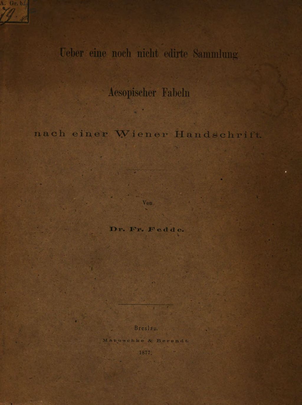 Cover of Ueber eine noch nicht edirte Sammlung äsopischer Fabeln