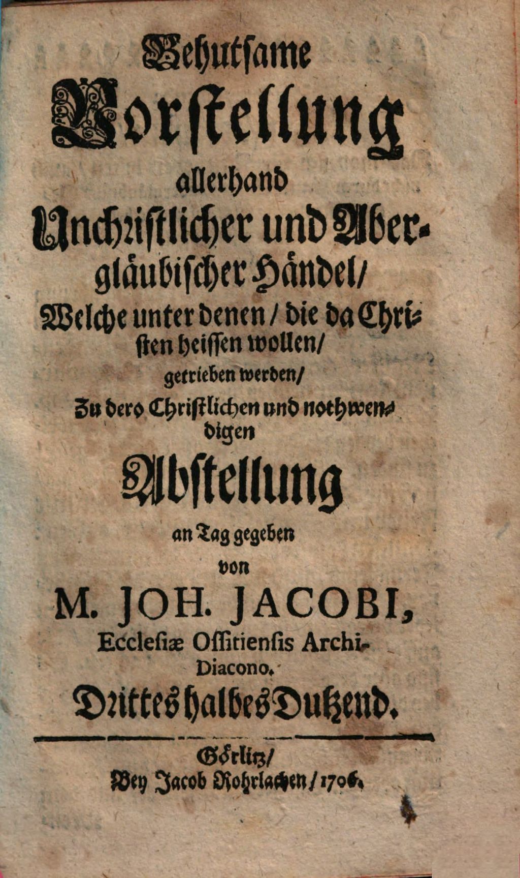 Cover of Behutsame Vorstellung allerhand Un-Christlicher und abergläubischer Händel