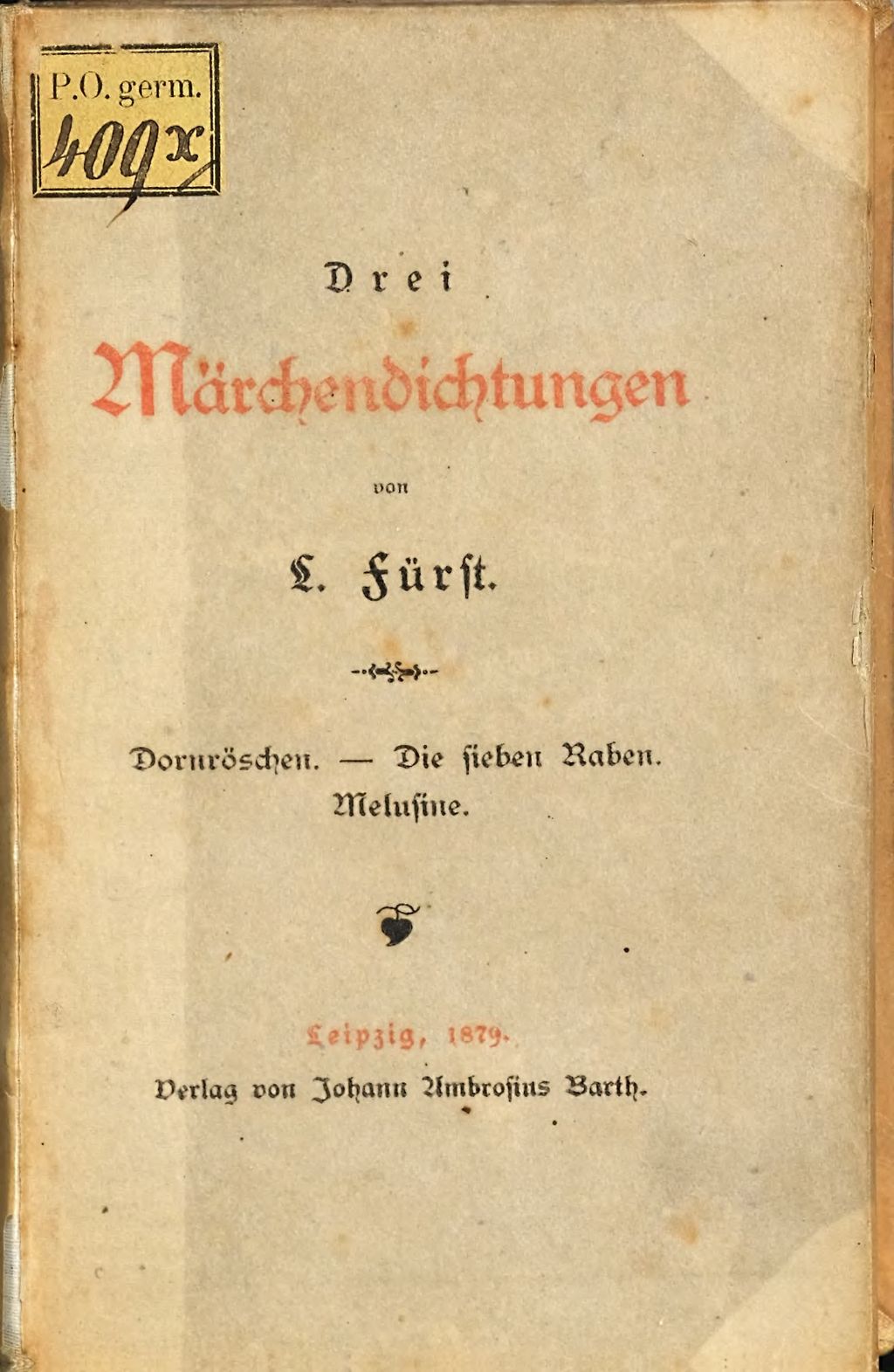 Cover of Drei Märchendichtungen von L. Fürst
