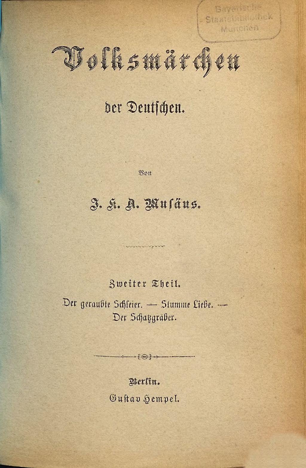 Cover of Volksmärchen der Deutschen. 2, Der geraubte Schleier - Stumme Liebe - der Schatzgräber
