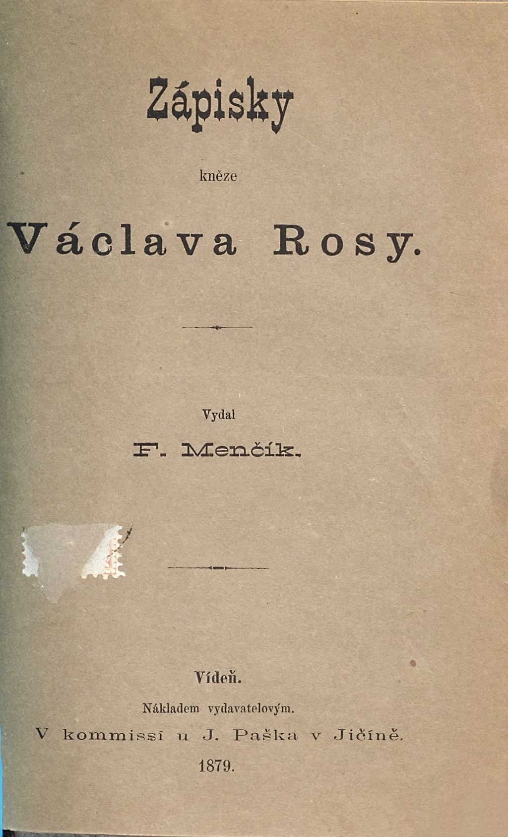 Cover of Zapiski Kněze Václav Rosa vydal F. Menčík