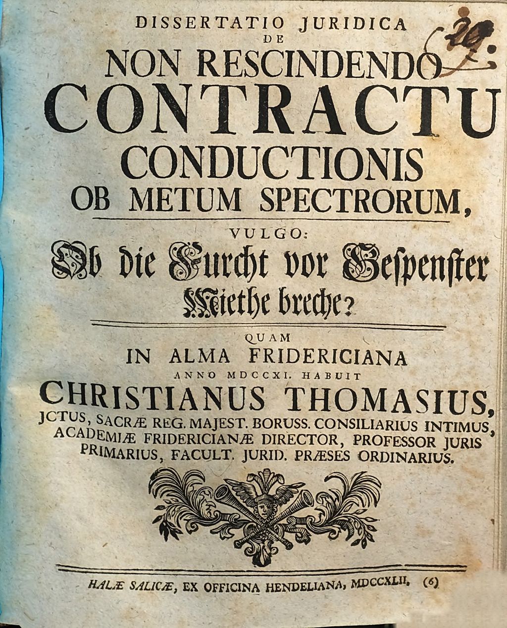 Cover of Dissertatio inauguralis iuridica de non rescindendo contractu conductionis ob metum spectrorum
