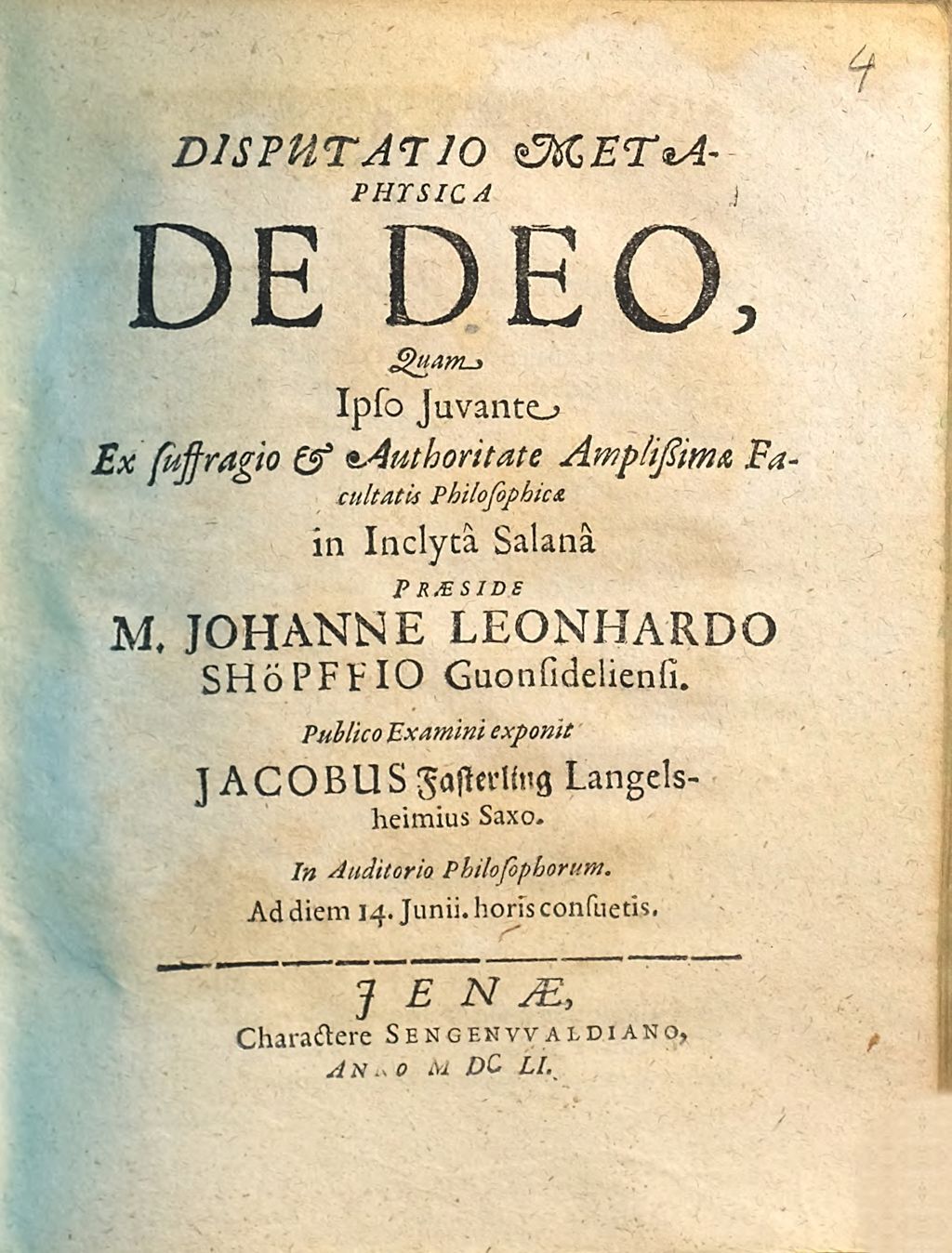 Cover of Disputatio Metaphysica De Deo