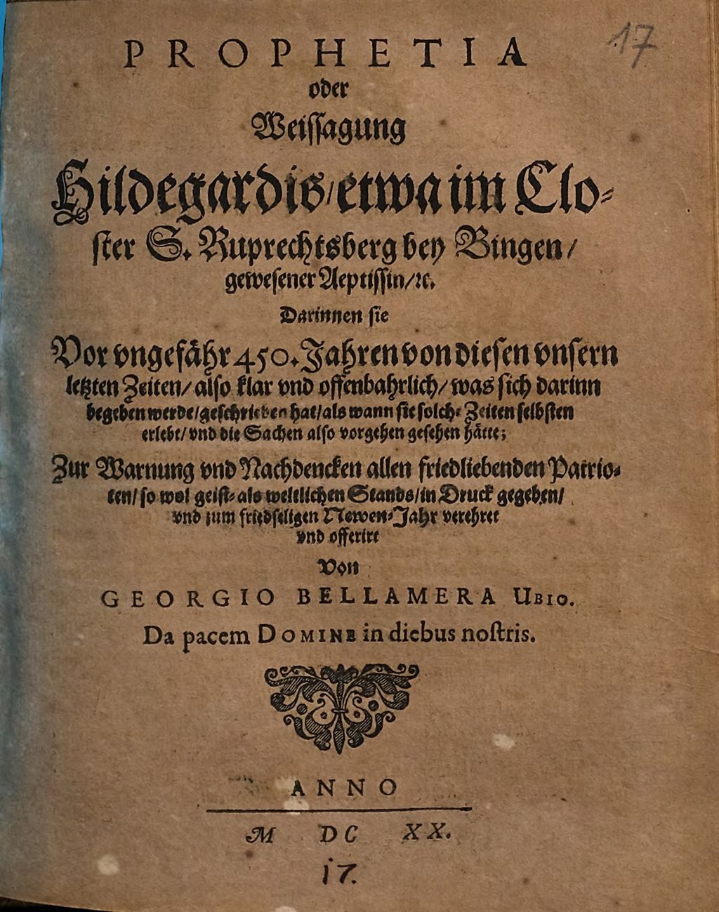 Cover of Prophetia oder Weissagung Hildegardis etwa im Closter S. Ruprechtsberg bey Bingen gewesener Aeptissin [et]c