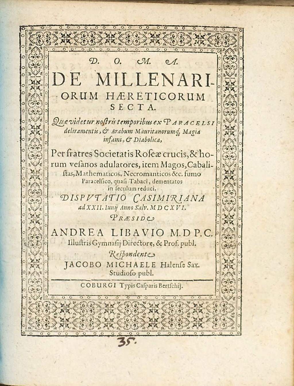 Cover of De Millenariorum Haereticorum Secta
