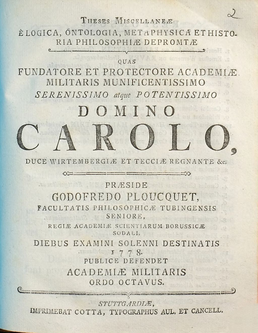 Cover of Theses Miscellaneae E Logica, Ontologia, Metaphysica Et Historia Philosophiae Depromtae