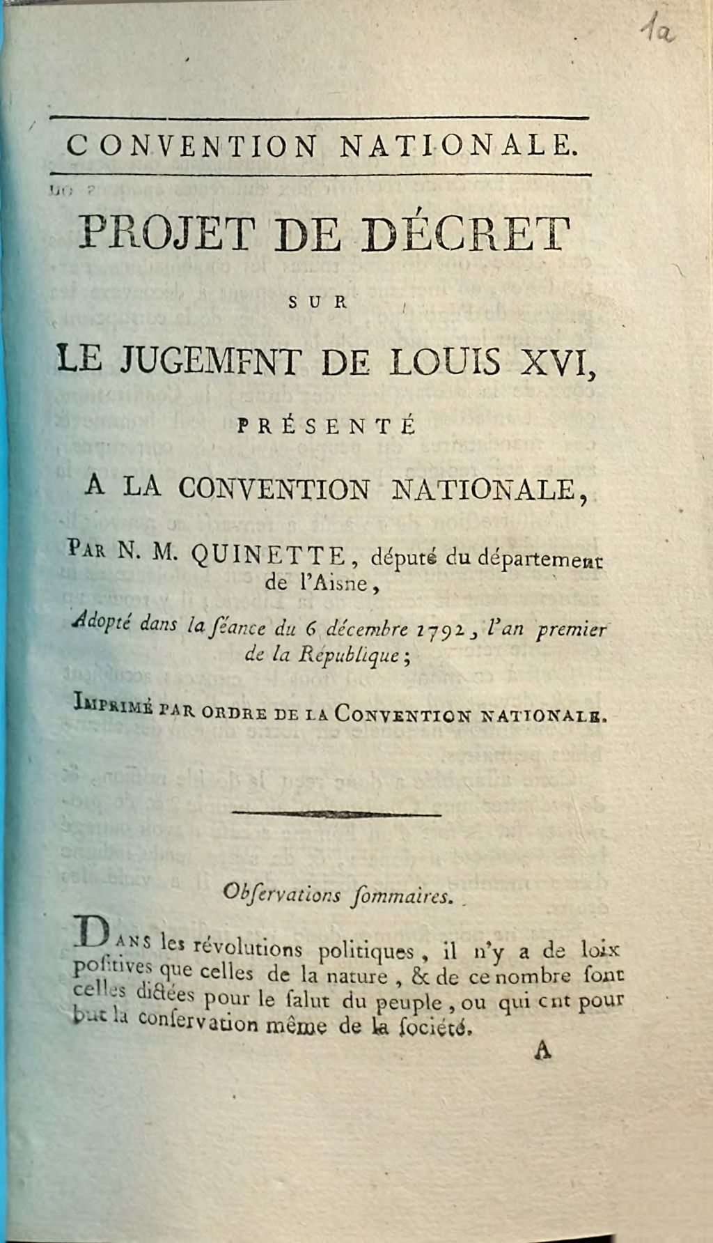 Cover of Projet de décret sur le jugemfnt [! jugement] de Louis XVI, présenté à la Convention nationale