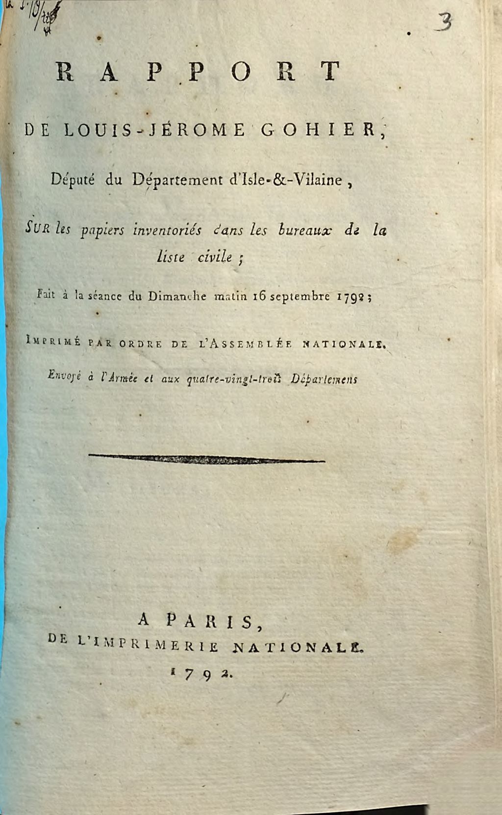 Cover of Rapport de Louis-Jérome Gohier ... sur les papiers inventoriés dans les bureaux de la liste civile