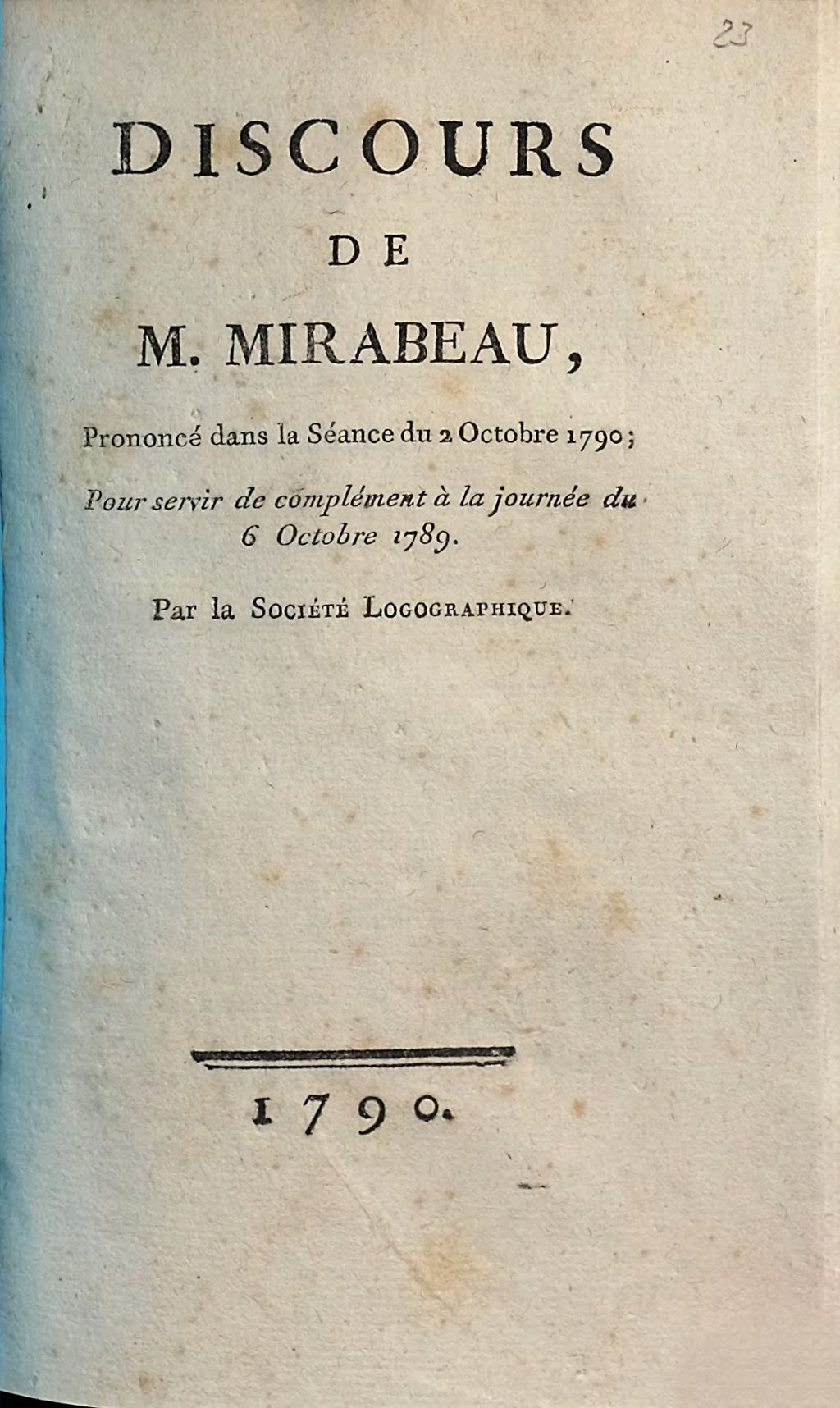 Cover of Discours de M. Mirabeau