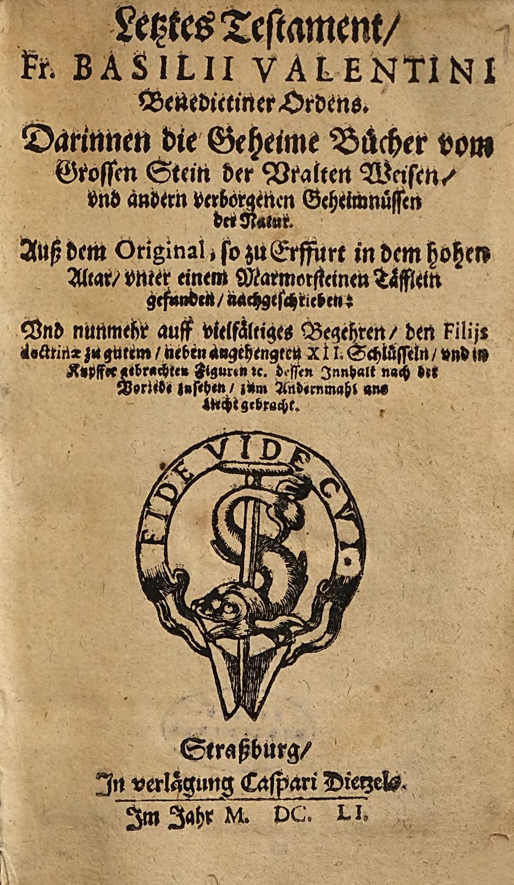 Cover of Letztes Testament, Fr. Basilii Valentini Benedictiner Ordens
