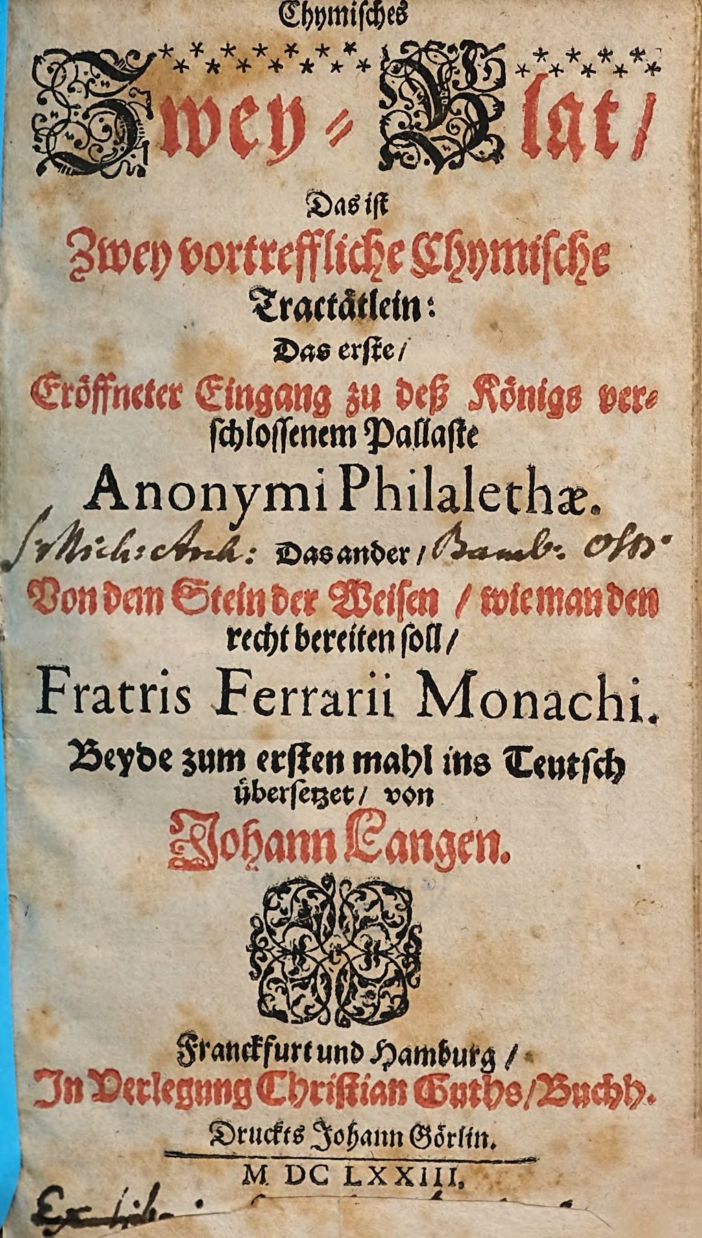 Cover of Chymisches Zwey-Blat, Das ist Zwey vortreffliche Chymische Tractätlein