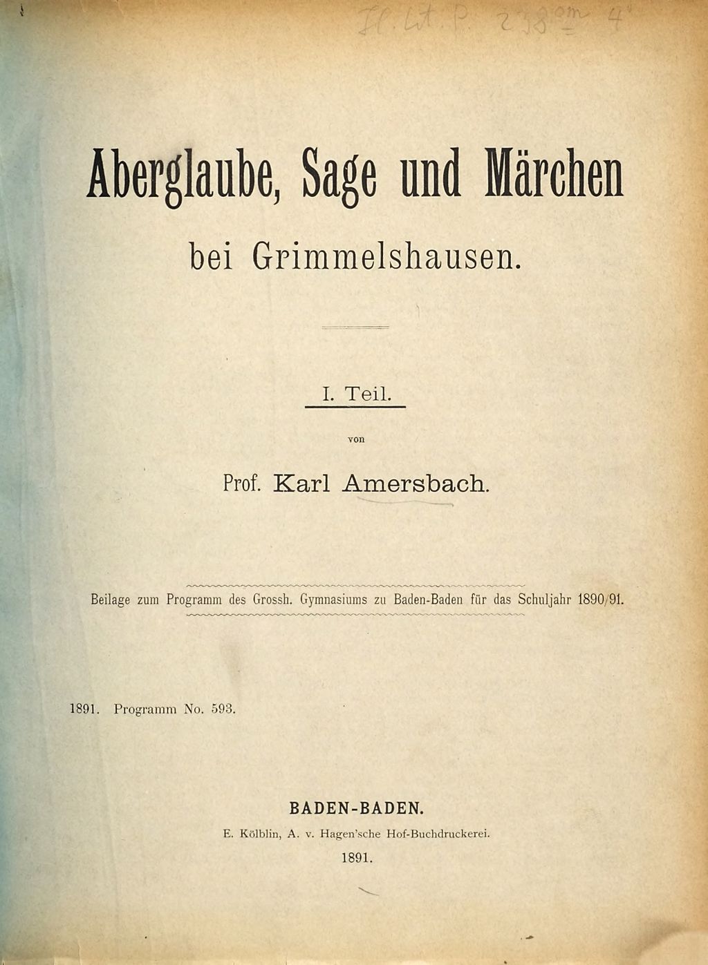 Cover of Aberglaube, Sage und Märchen bei Grimmelshausen. 1