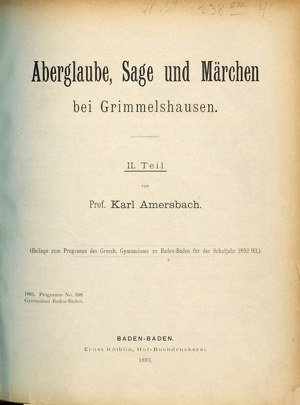 Cover of Aberglaube, Sage und Märchen bei Grimmelshausen. 2